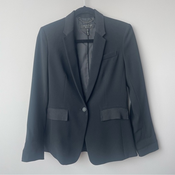 Rag & Bone Blazer Womens 4 Black Wool Blend Tailored Jacket Single Button Formal - Picture 1 of 11
